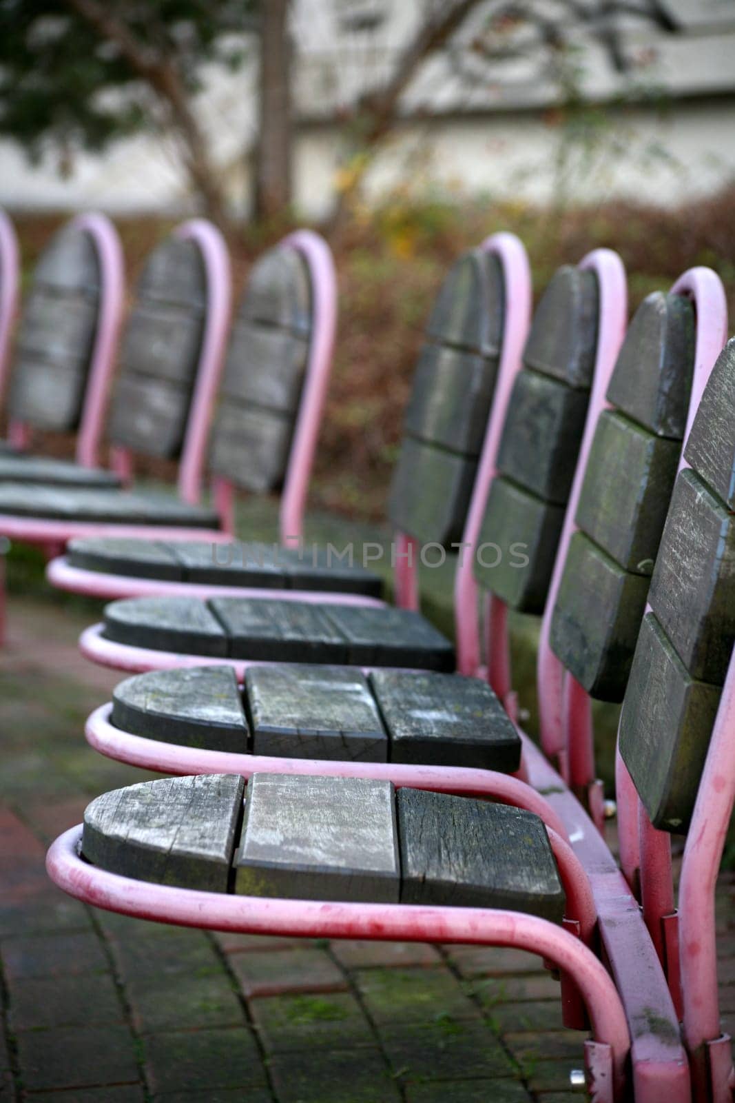 Rows of chairs in a city