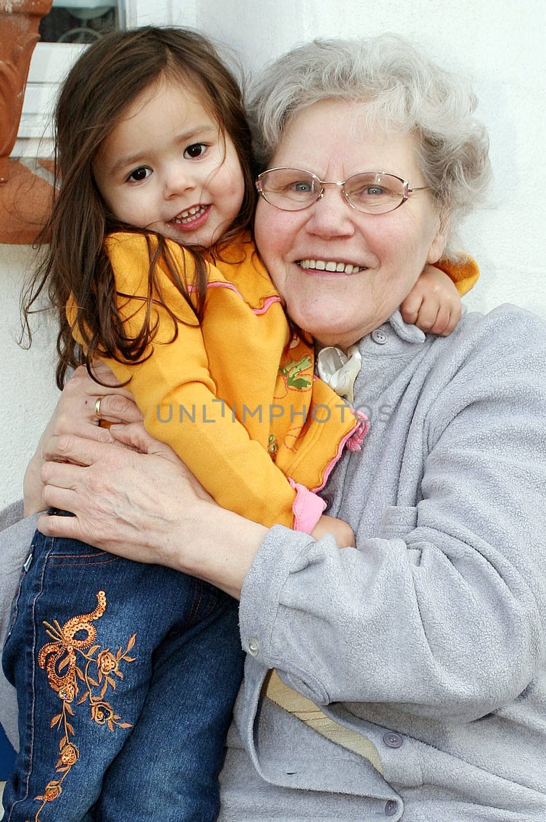 with grandma in the front yard