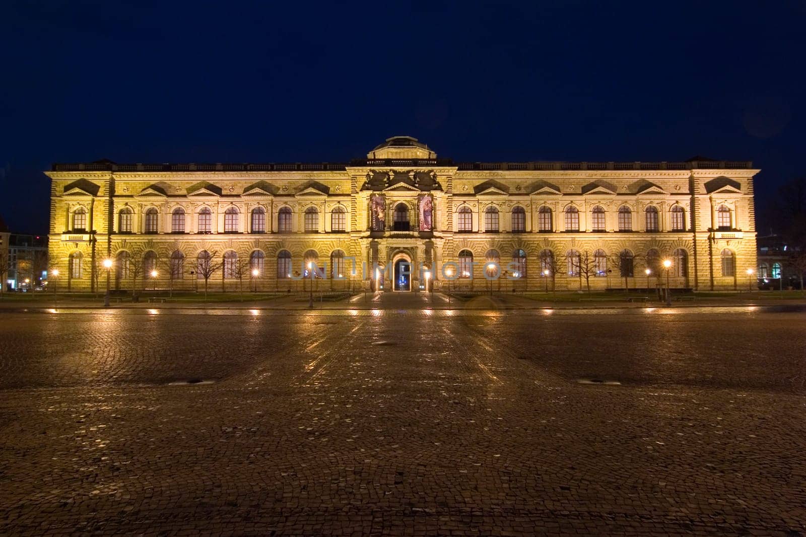 Dresden - View of the Zwinger at night from Theaterplatz