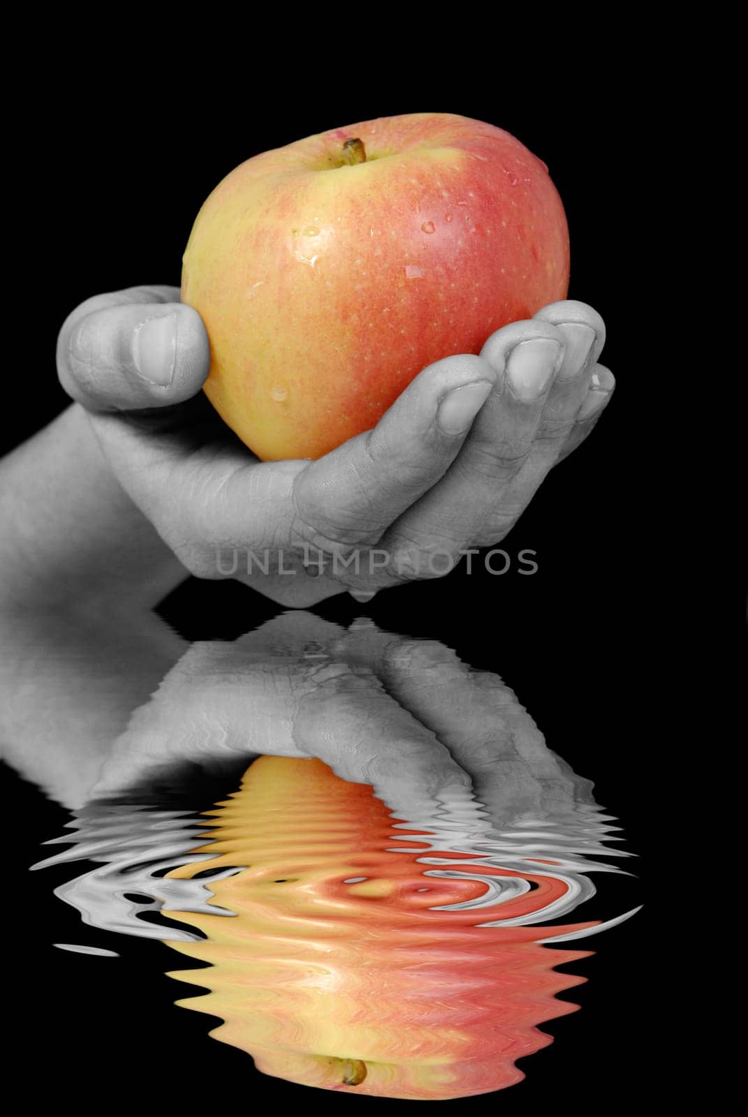 Found with apple over water
