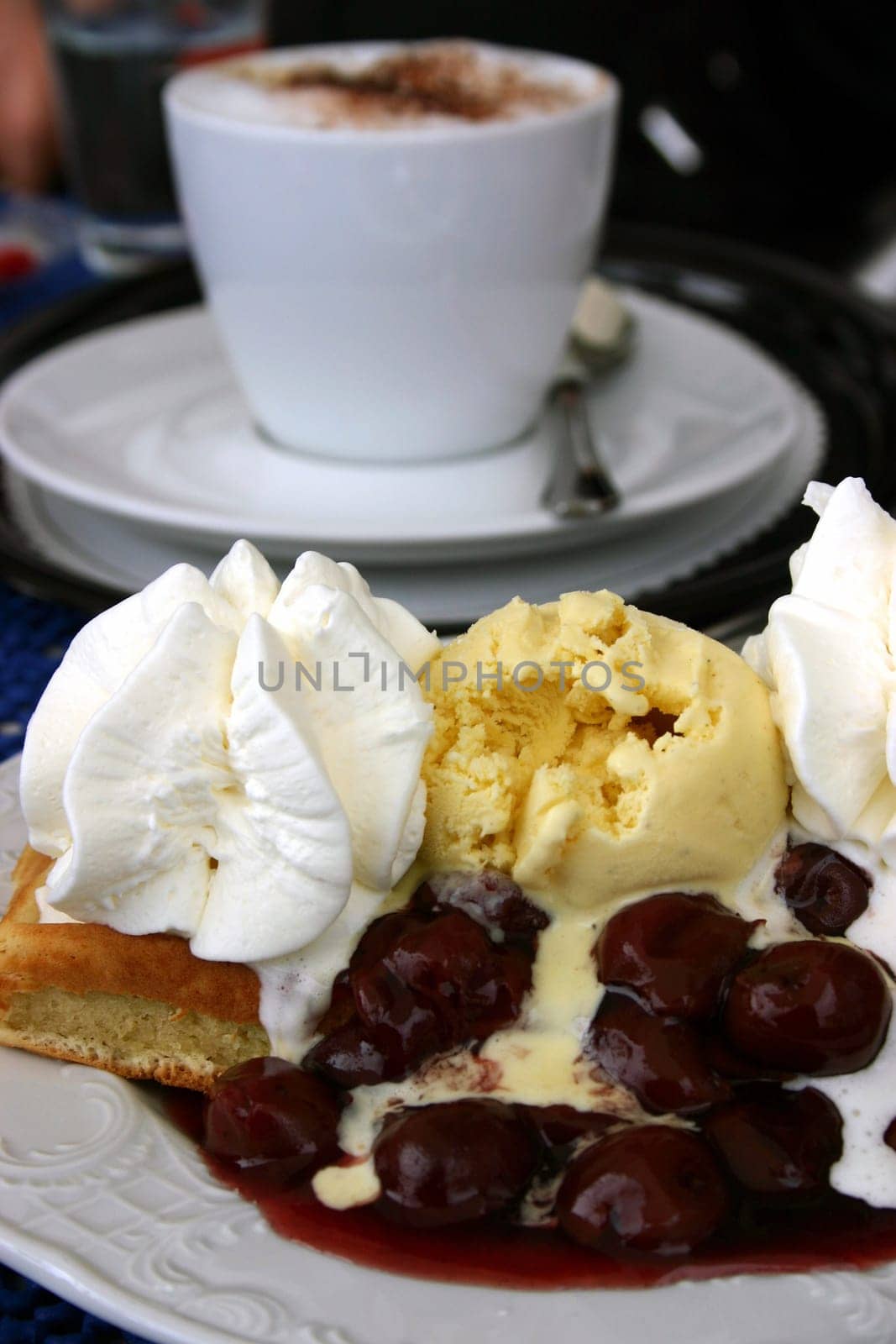Waffle with cherries