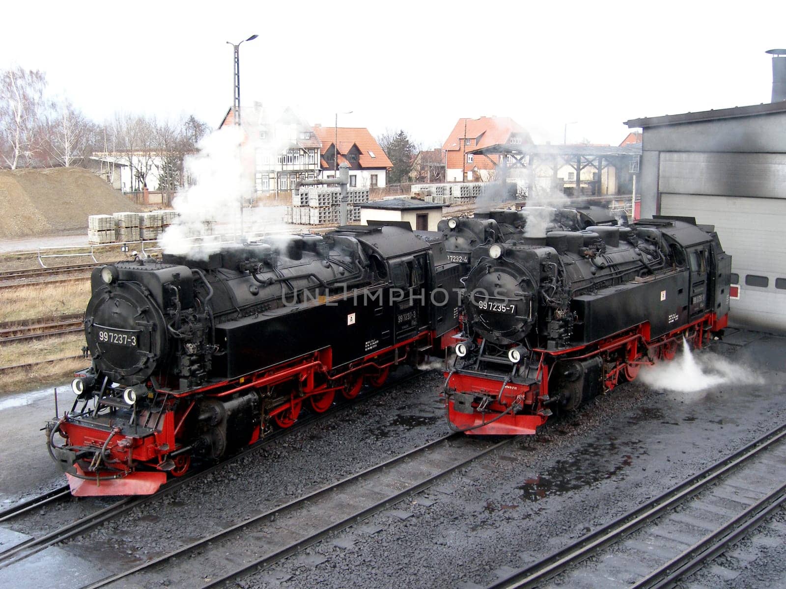 Steam locomotives in front of the locomotive shed in Wernigerode.