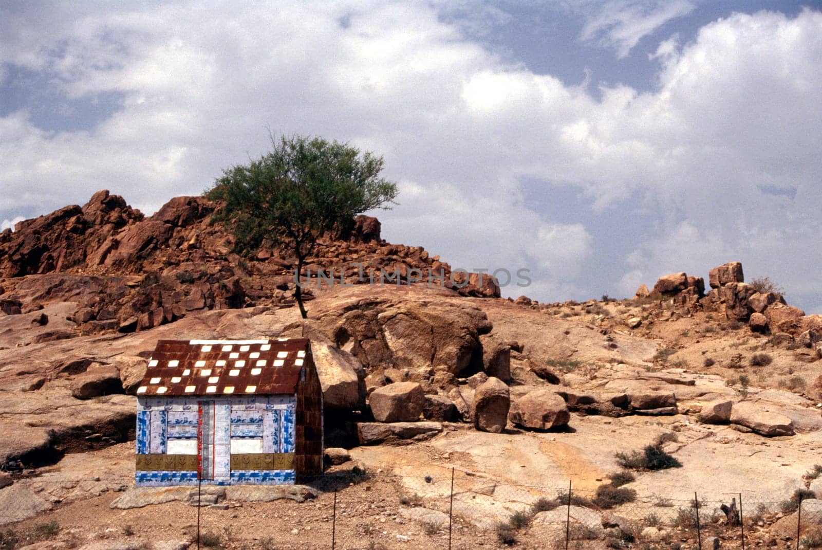 Luxury hut made of tin cans and barrels near Taif,Saudi Arabia.