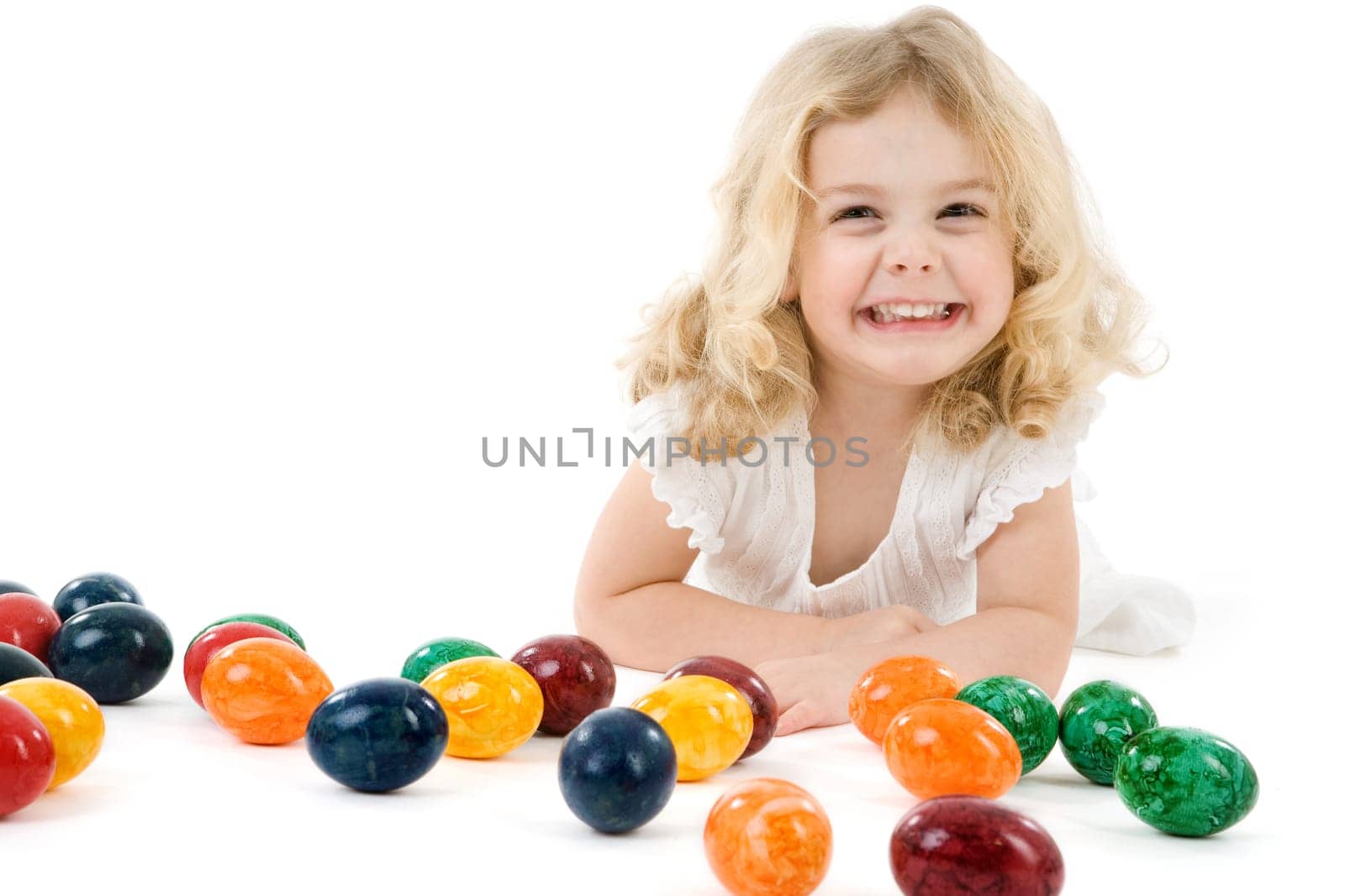 Girl with Easter eggs