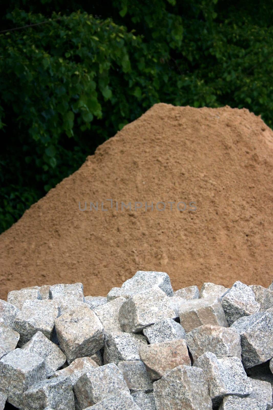 Cobblestones,piles of sand