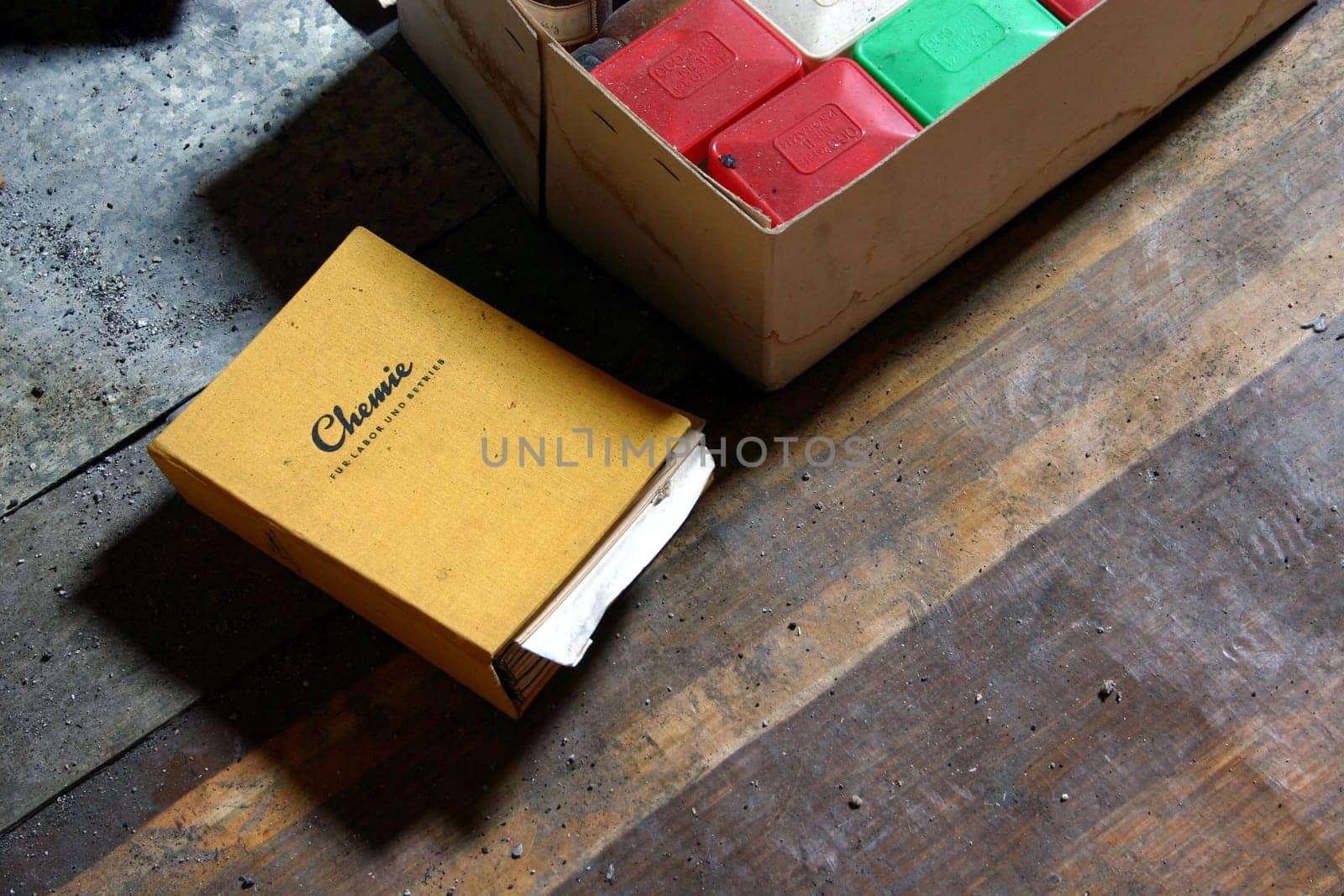 Attic,chemistry book,boxes