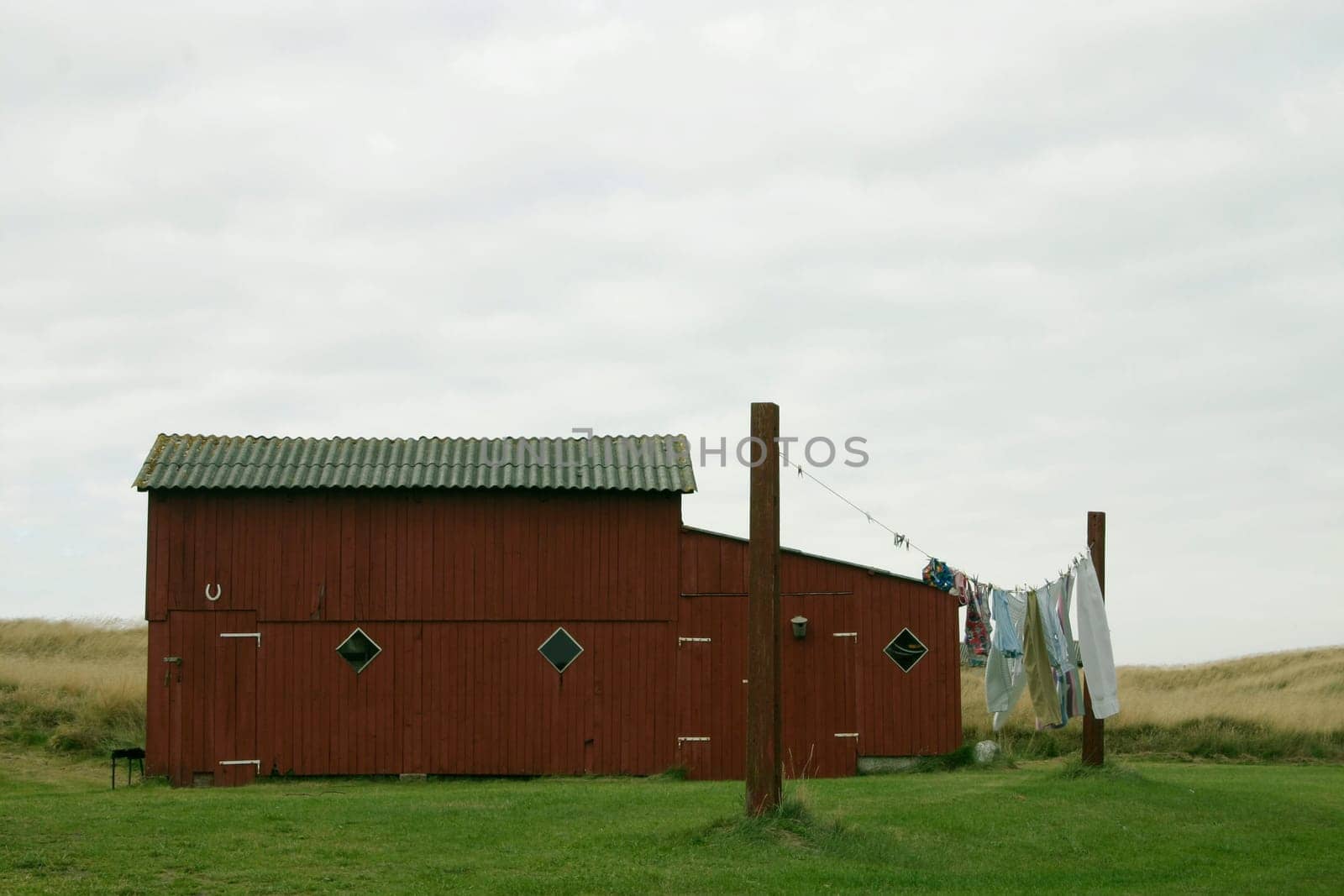 Wooden house,clothesline