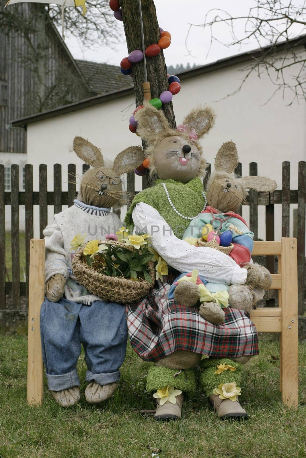 Easter bunny family made of straw