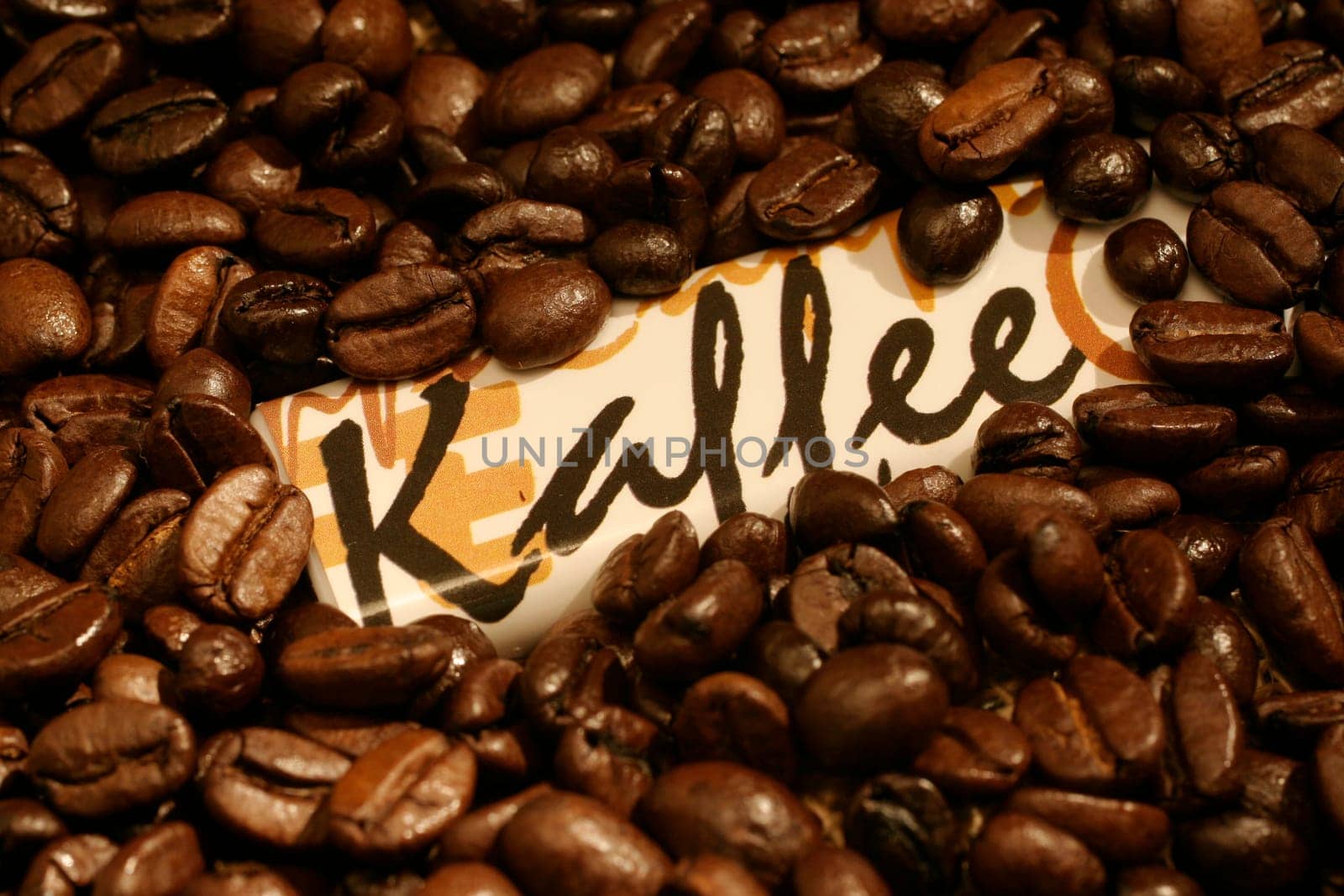 Coffee beans with lettering