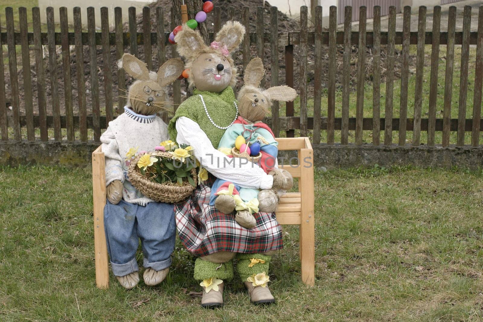 Easter bunny family made of straw