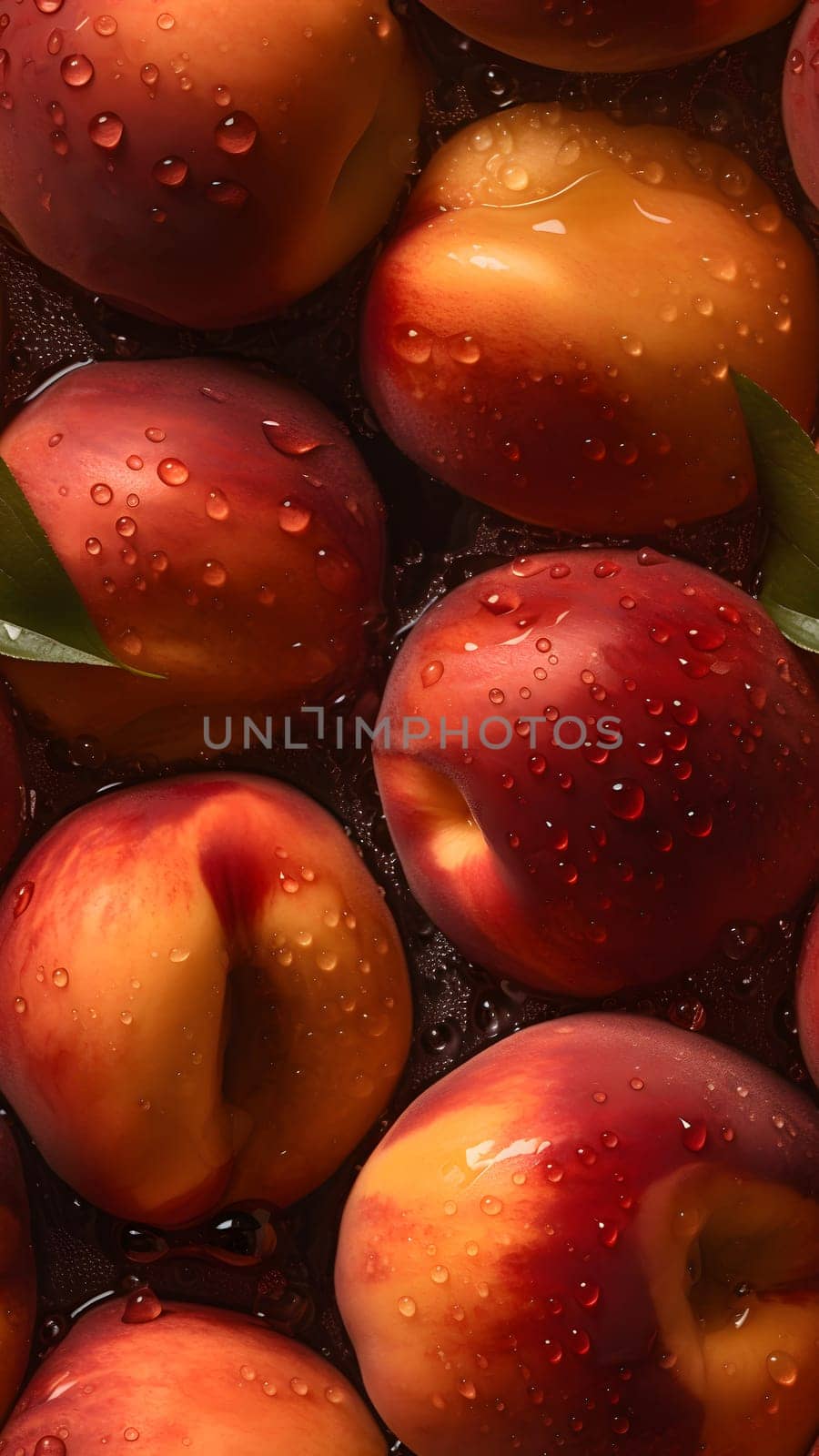 seamless texture and full-frame macro background of fresh peaches covered with water drops, neural network generated image by z1b