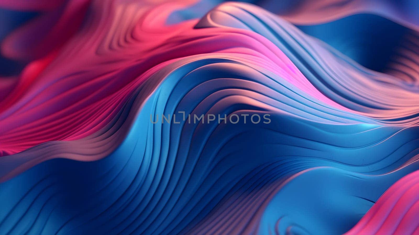 closeup abstract pink and blue volumetric wavy background, neural network generated image by z1b