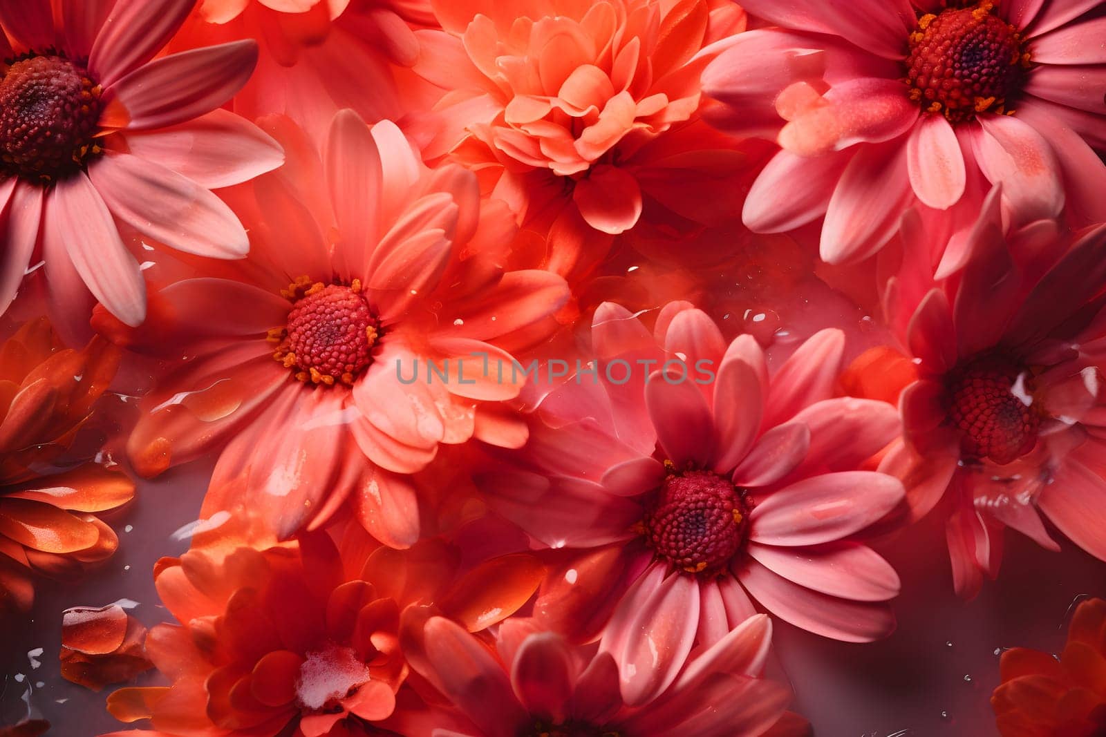 Flora branding and love concept - Coral daisy flowers pastel closeup background, neural network generated image by z1b