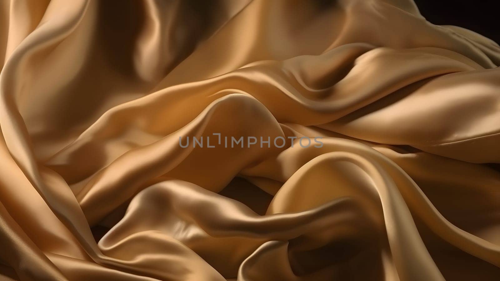 Golden-colored silk surface with folds. Abstract background, neural network generated image by z1b