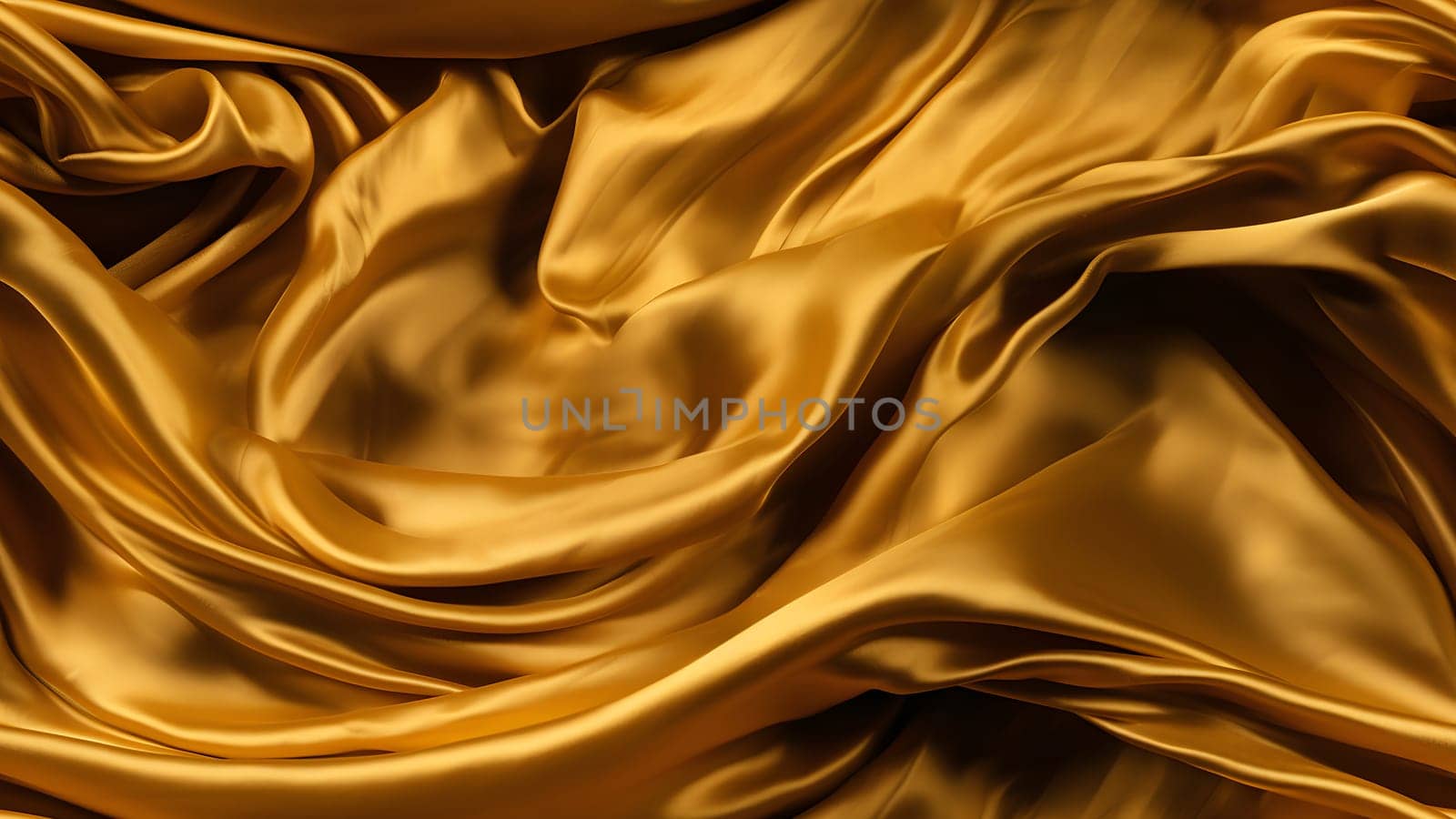 Golden-colored silk surface with folds. Abstract background, neural network generated image by z1b