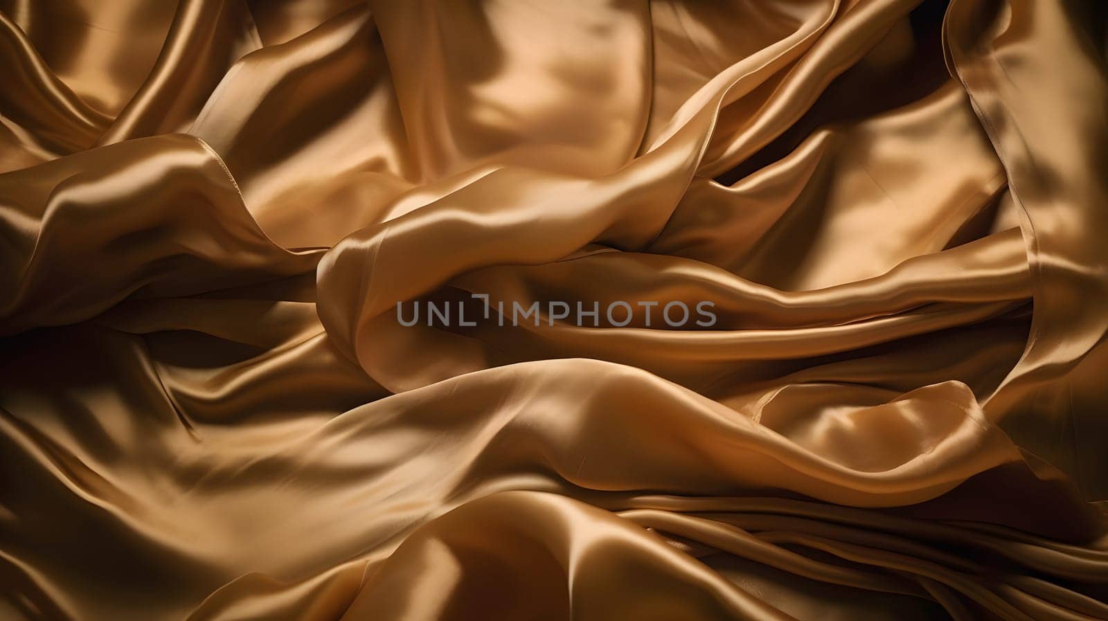 Golden-colored silk surface with folds. Abstract background, neural network generated image by z1b