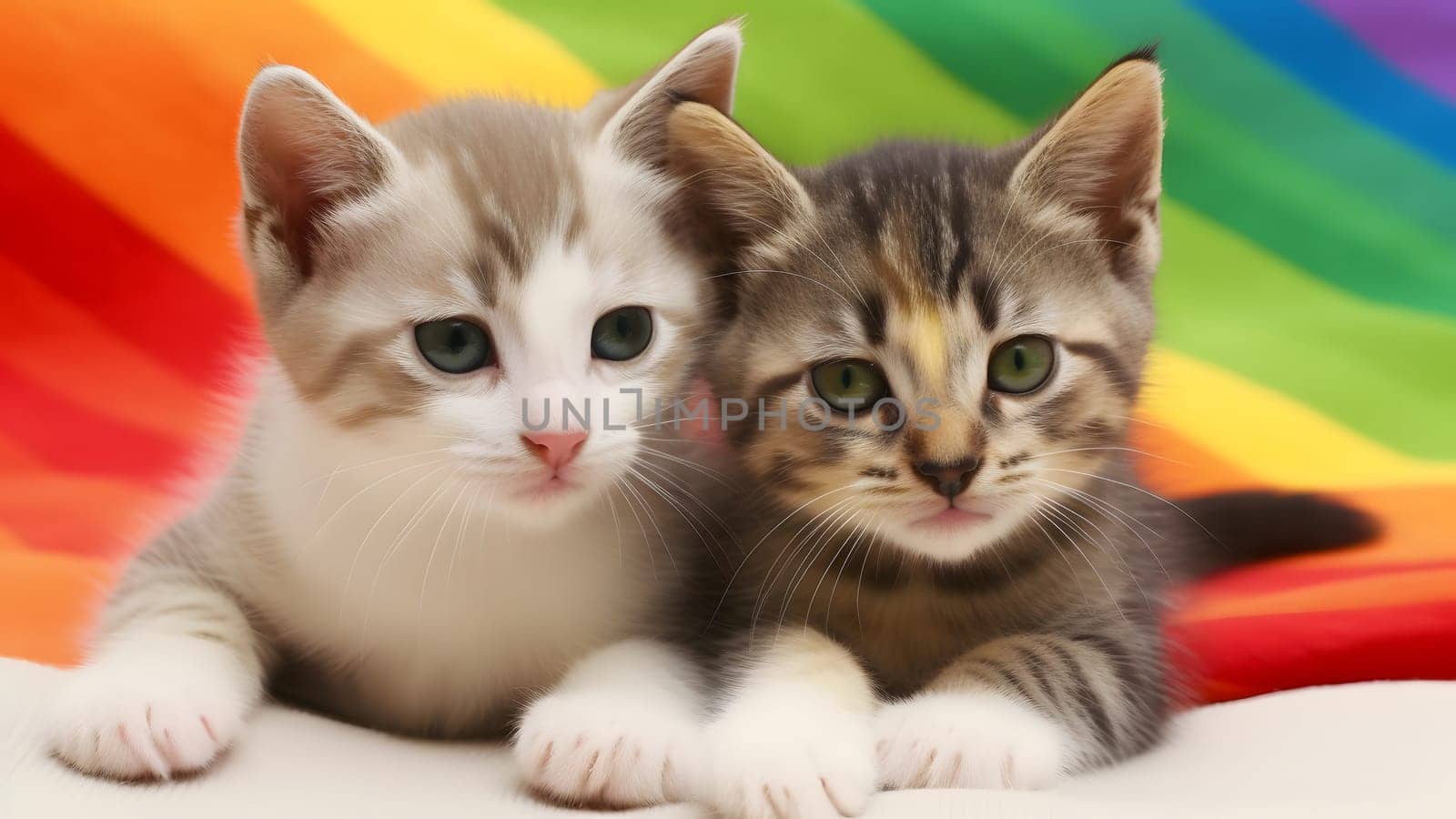 pair of kittens on rainbow LGBT flag, neural network generated image by z1b