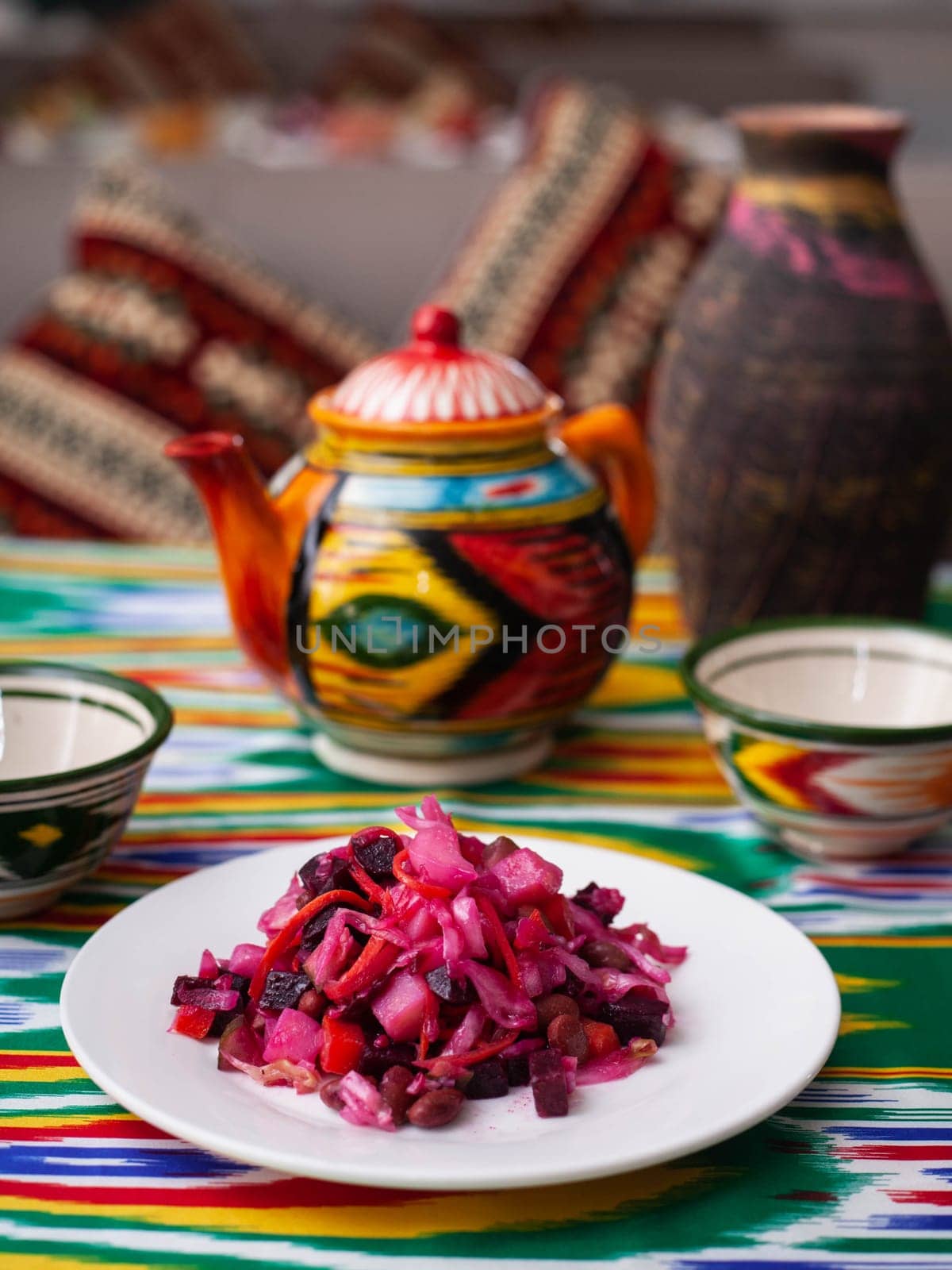 Venigret salad - beets, potatoes, onions and sauerkraut. Asian style. High quality photo