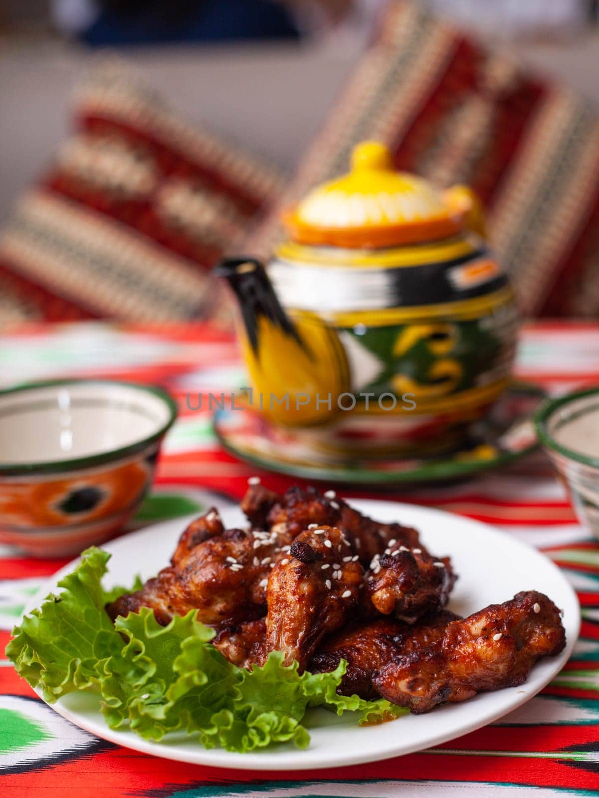 fried Chicken drumsticks in an oriental sauce. Eastern cuisine by tewolf