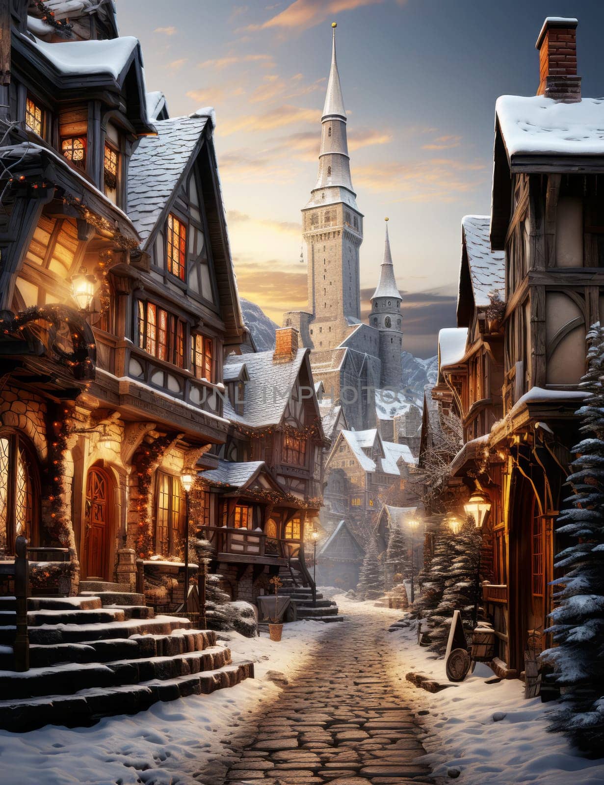 Christmas village at dawn by NataliPopova