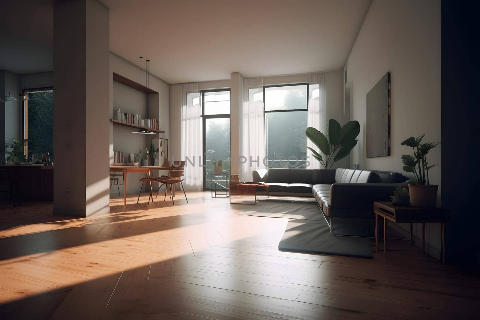 photorealistic interior in minimalistic style. Neural network generated in May 2023. Not based on any actual scene or pattern.