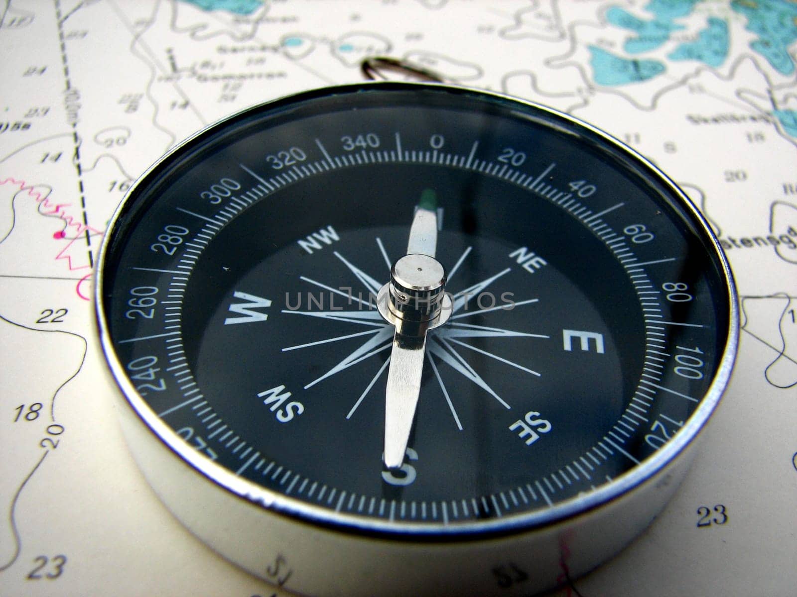 Hiking compass on map