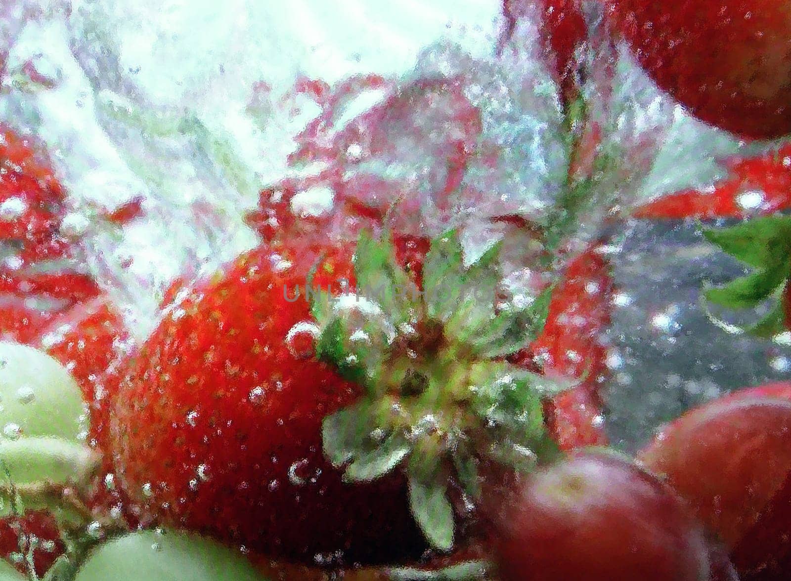 Fruit in water in crimp glass bowl