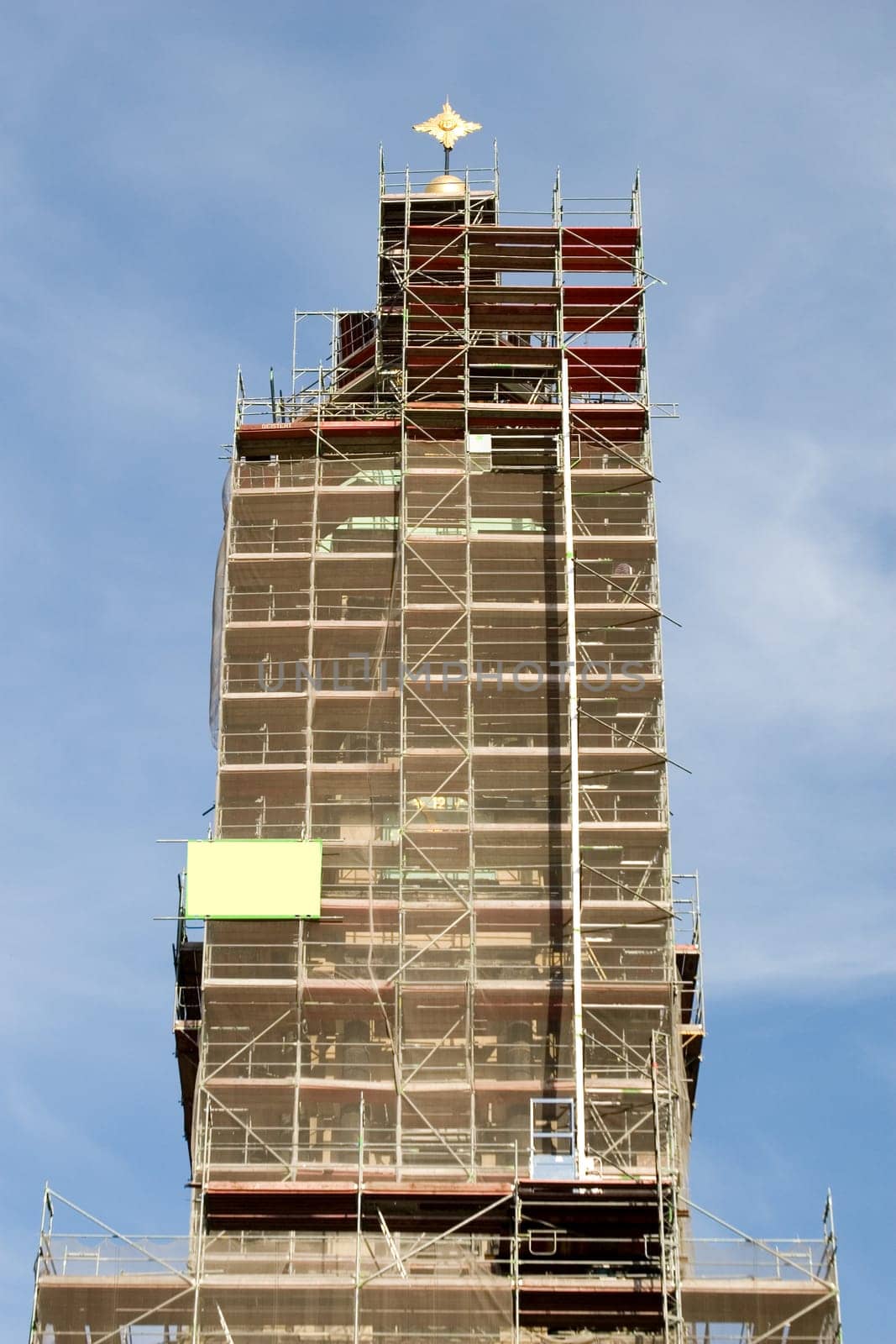 Church tower with scaffolding