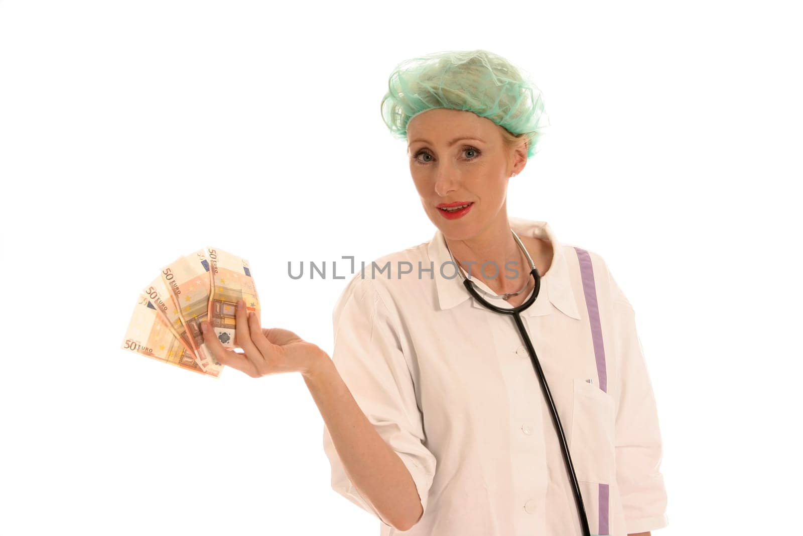 Nurse holds money in her hand