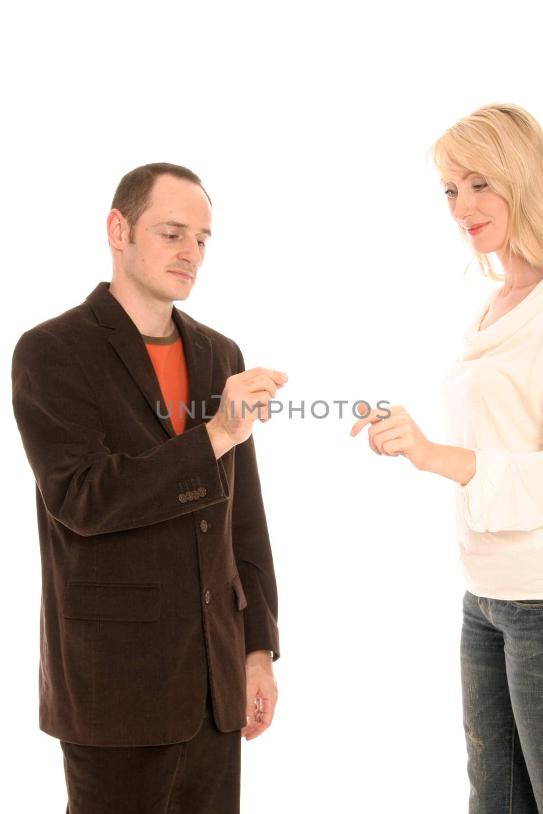 Man and woman hold something