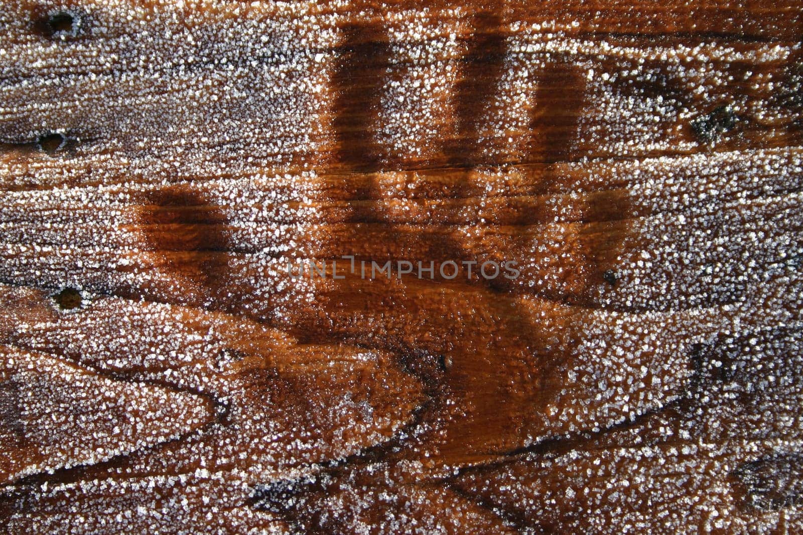 Handprint in hoarfrost