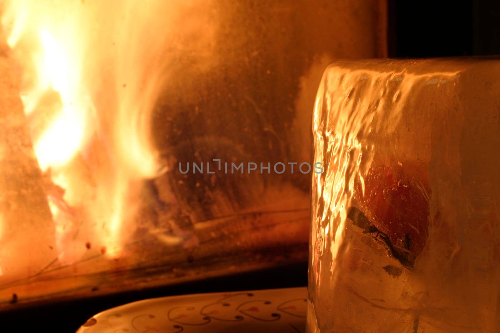 Ice block with rose and fire