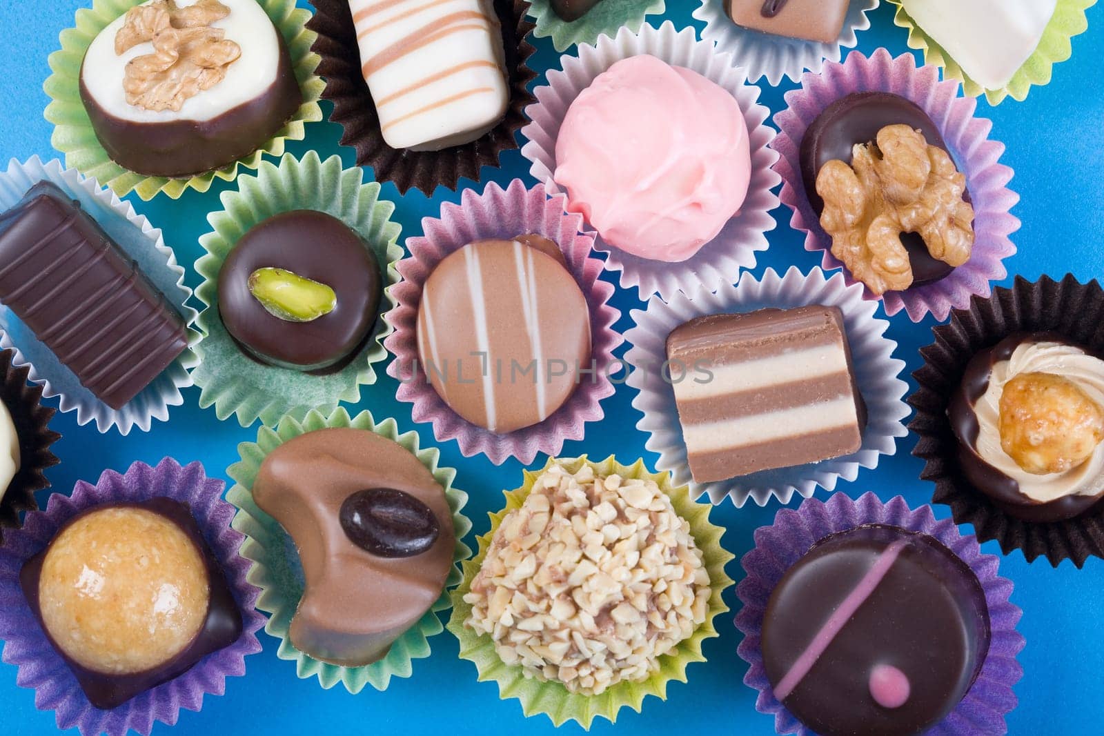 Chocolates from above. Blue.