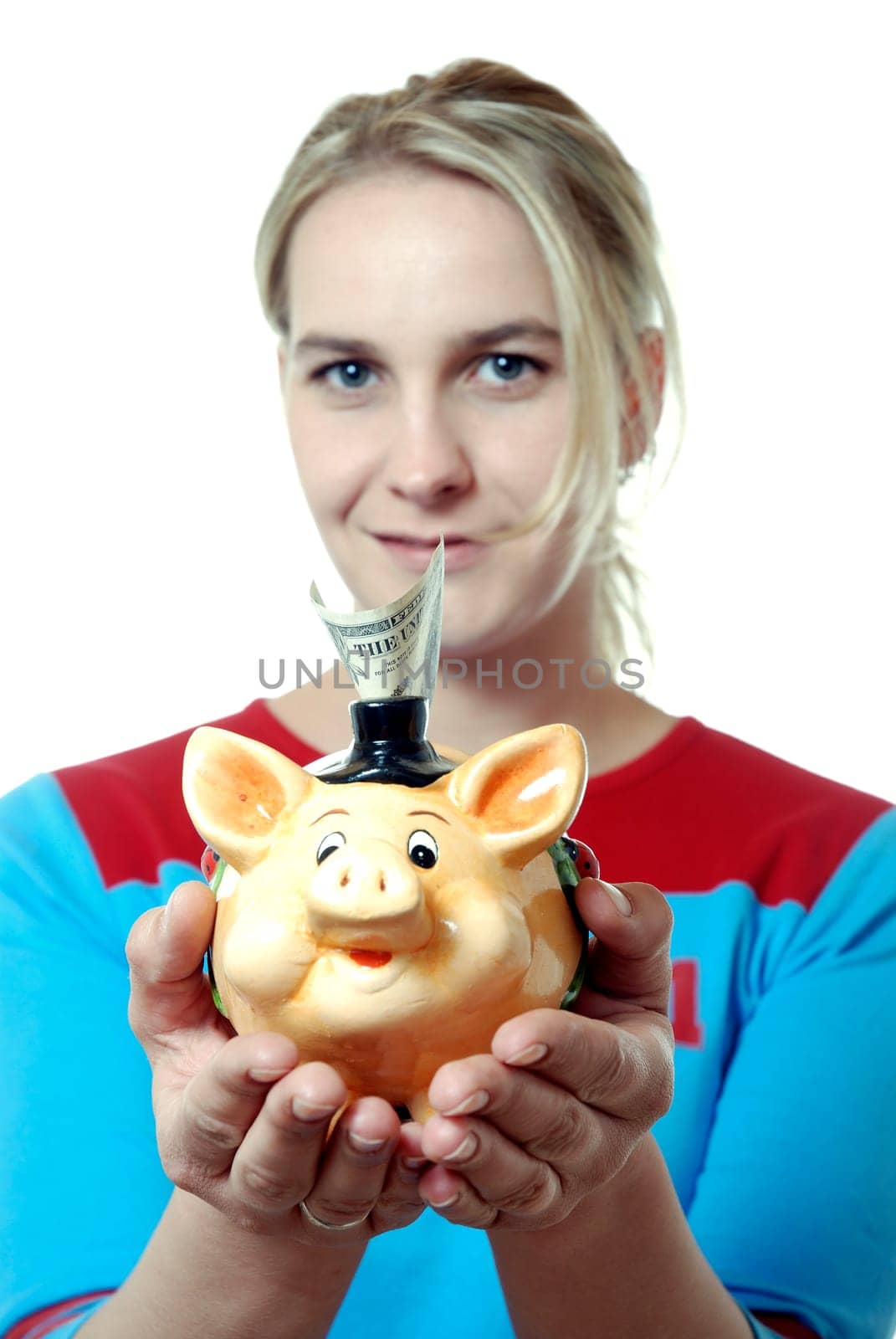 Woman with piggy bank