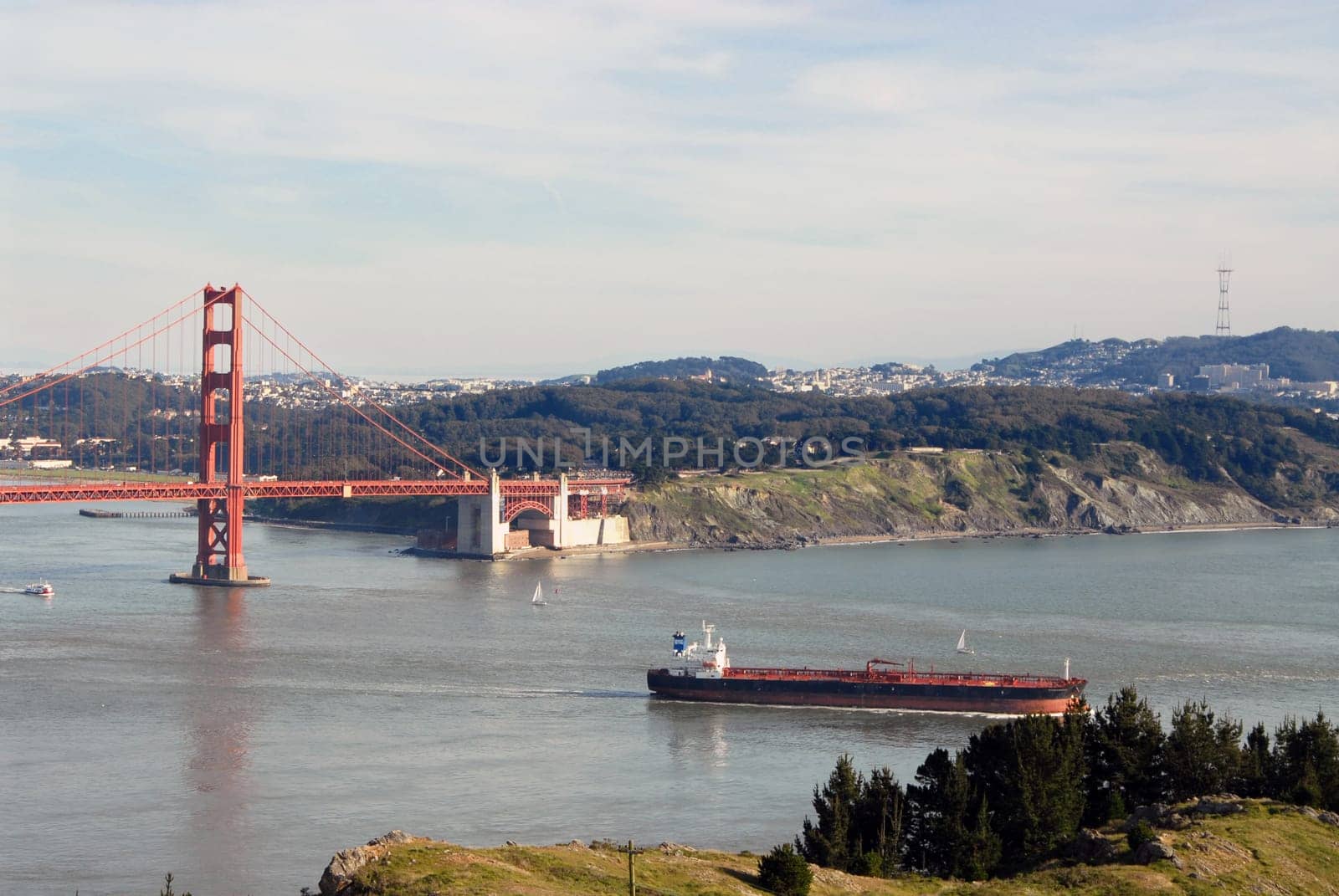 Freighter under the Golden Gate Bridge