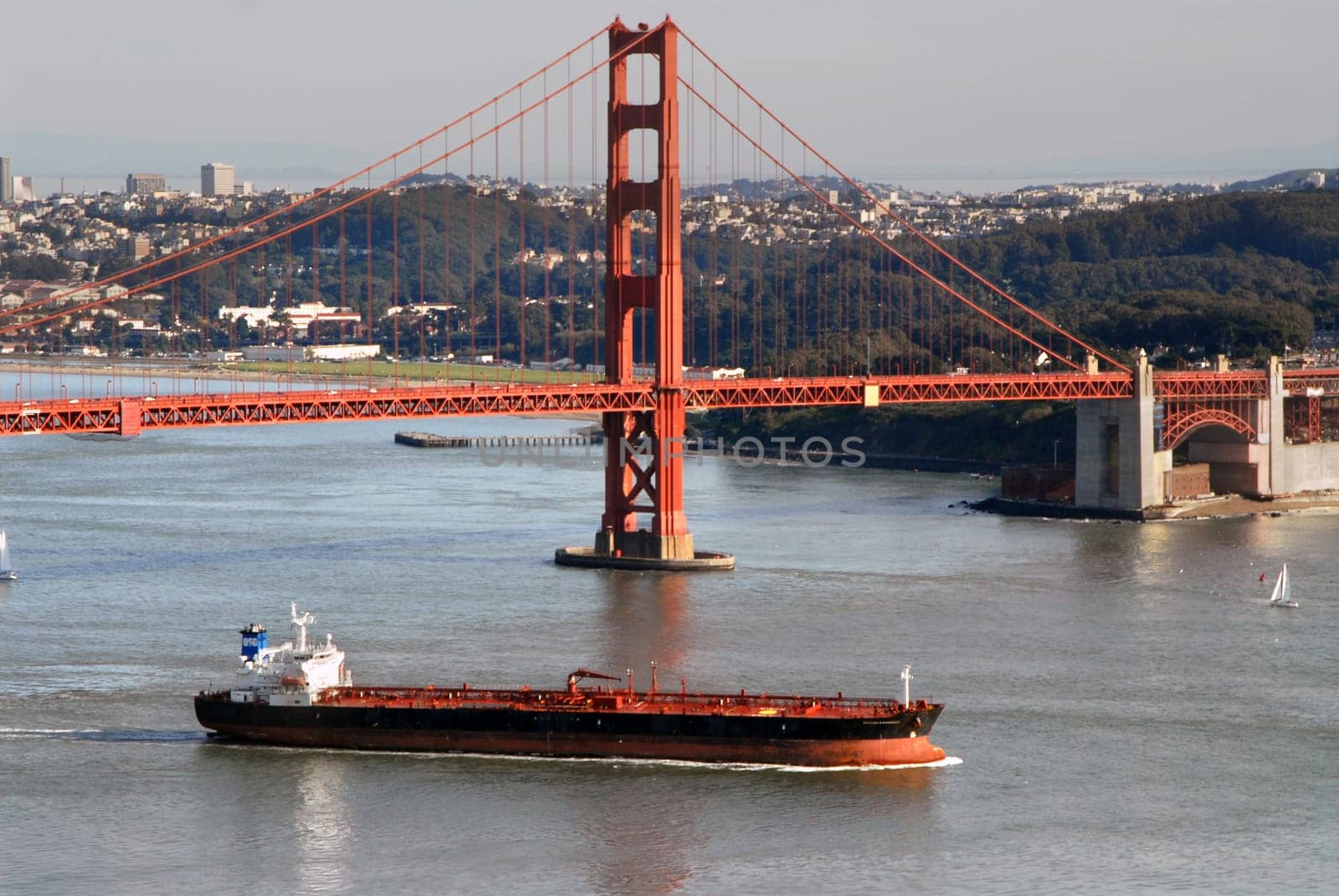 Freighter under the Golden Gate Bridge