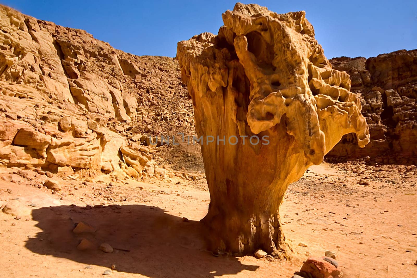 Several such stones or rock formations stand in front of the Colored Canyon,witnesses of a tens of thousands of years of weathering process....