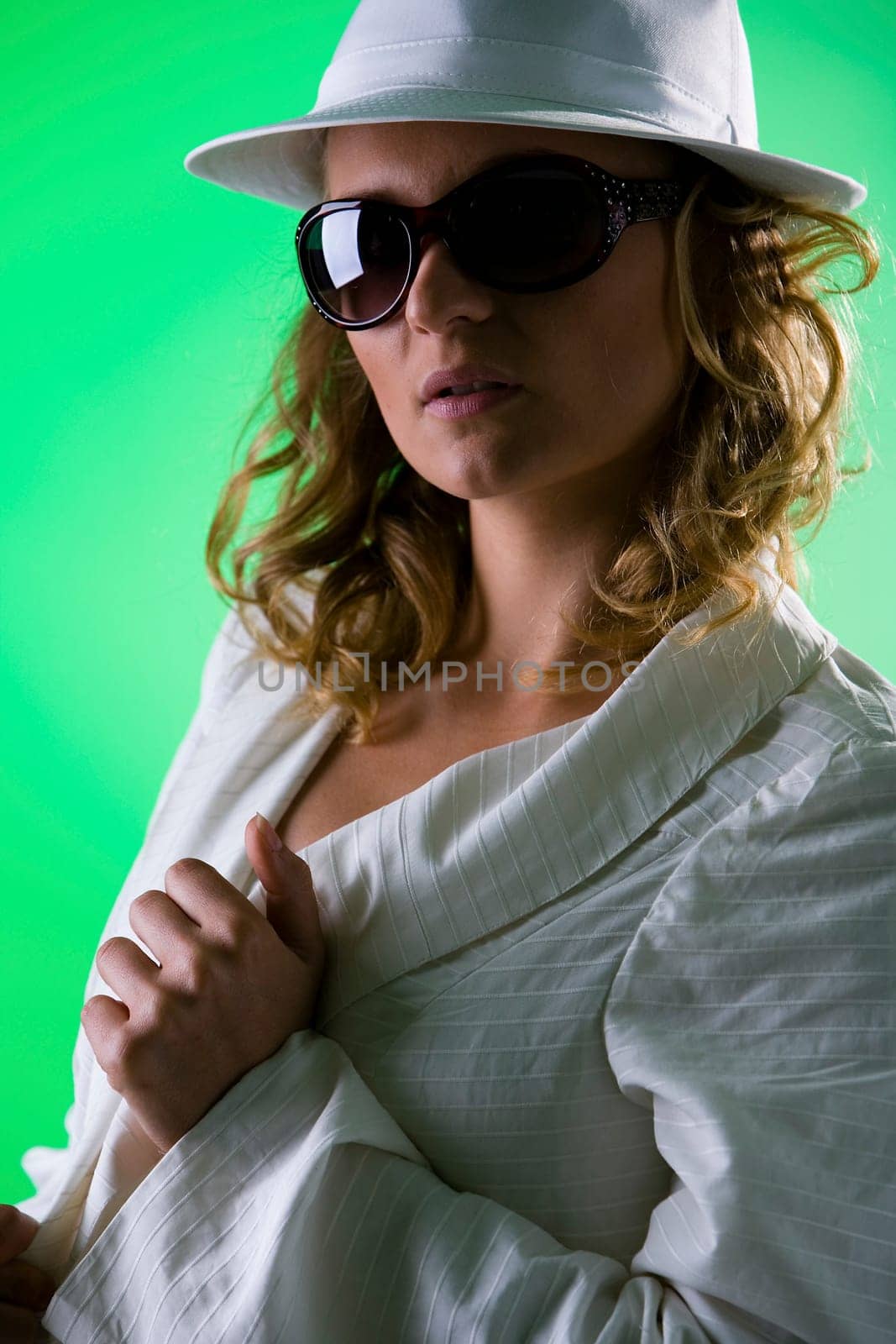 Woman with white suit and hat IV