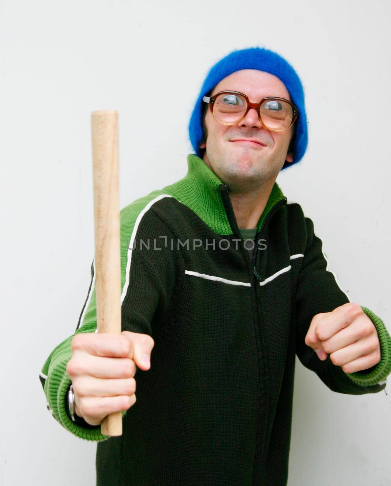 young man with cane and glasses