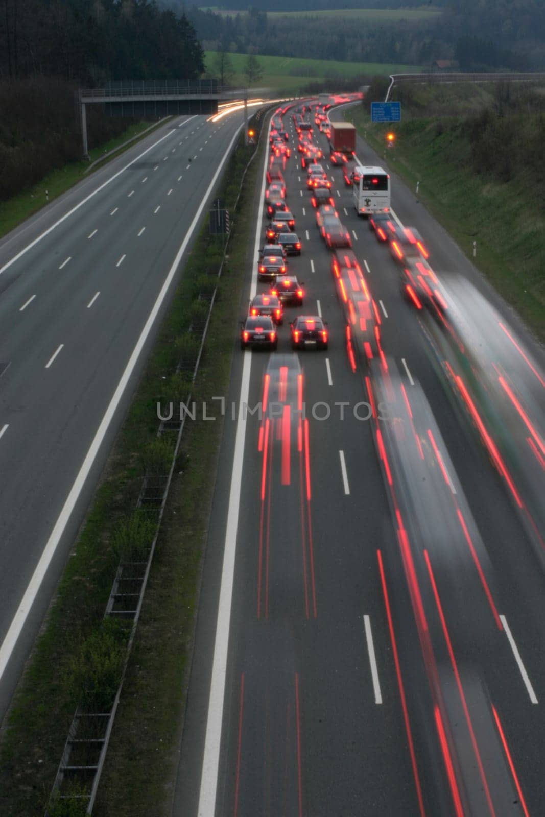 Traffic jam at dusk