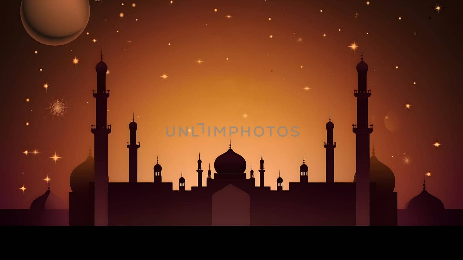 Ramadan mosque with starry night sky beautiful background, neural network generated image by z1b