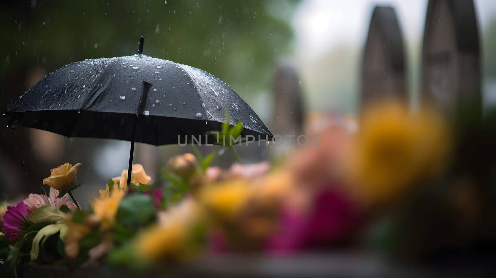 rainy funeral with bokeh, neural network generated photorealistic image by z1b