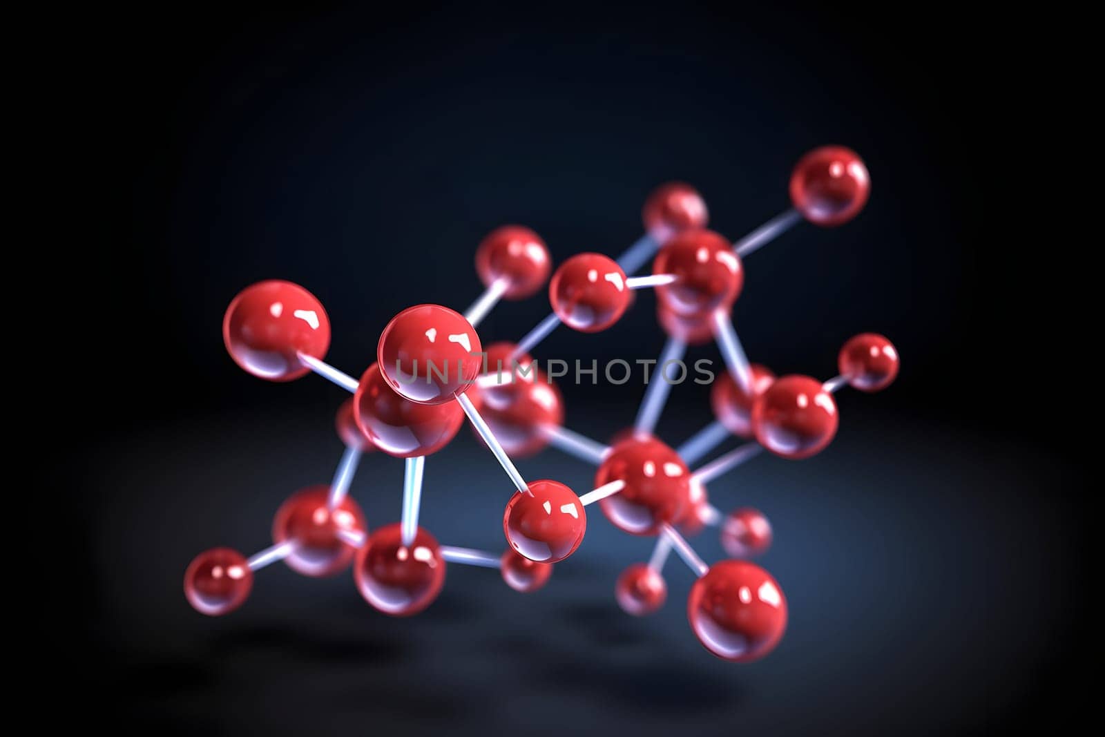abstract molecule model on black background. Neural network generated in May 2023. Not based on any actual scene or pattern.