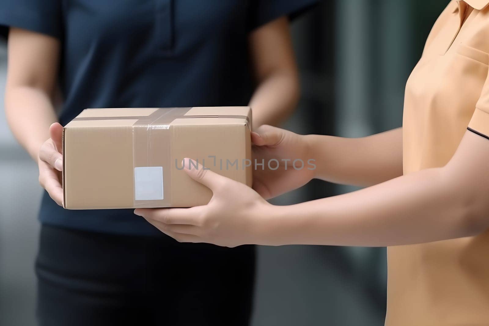caucasian hands accepting a delivery of boxes, neural network generated photorealistic image by z1b