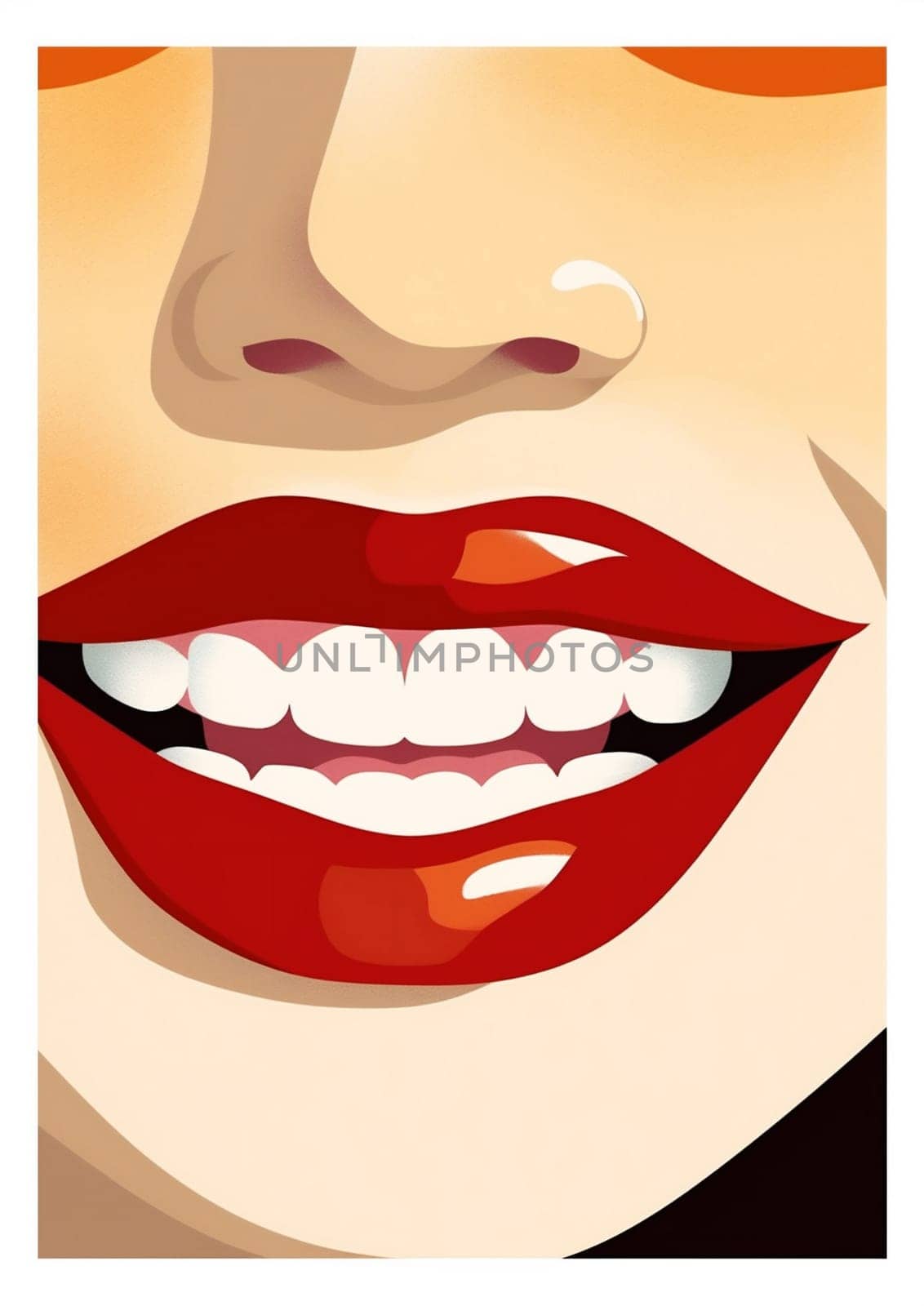 banner woman mouth toothpaste closeup illustration graphic pop red lipstick cartoon fashion symbol african teeth poster colours american kiss lip sexy element. Generative AI.