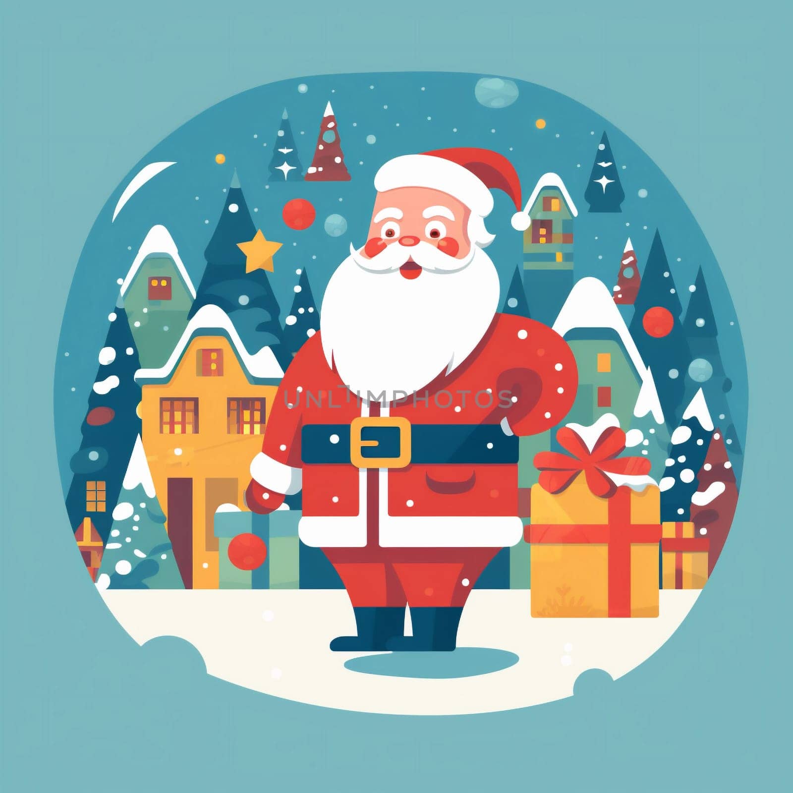 winter christmas holiday red claus illustration present gift cartoon santa. Generative AI. by Vichizh