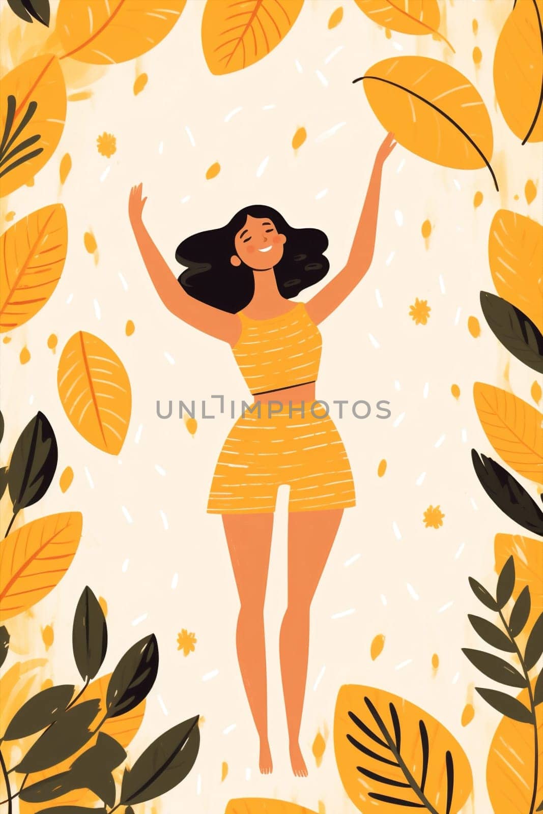 Cute poster beauty fall autum cartoon art active holiday person young illustration happy flat meditating nature character leaf concept women design