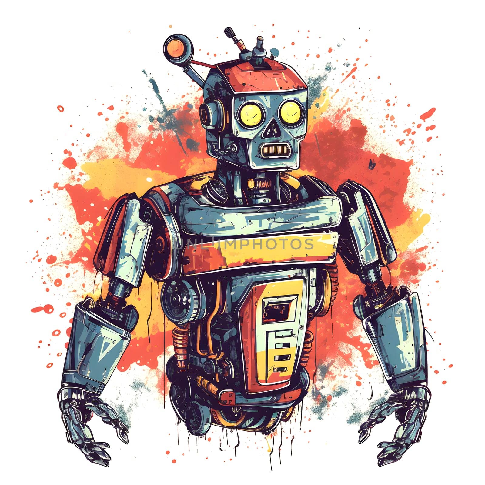 cool cartoonish robot for t-shirt print design on white background, neural network generated image by z1b