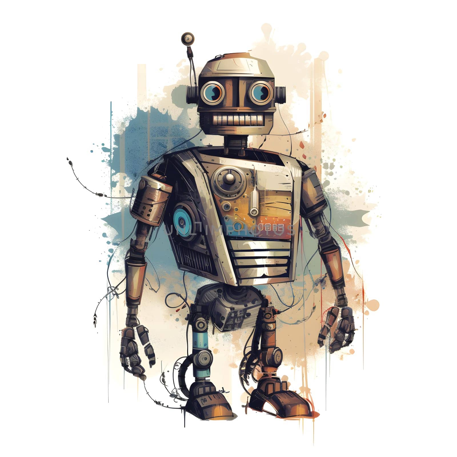 cool cartoonish robot for t-shirt print design on white background, neural network generated image by z1b