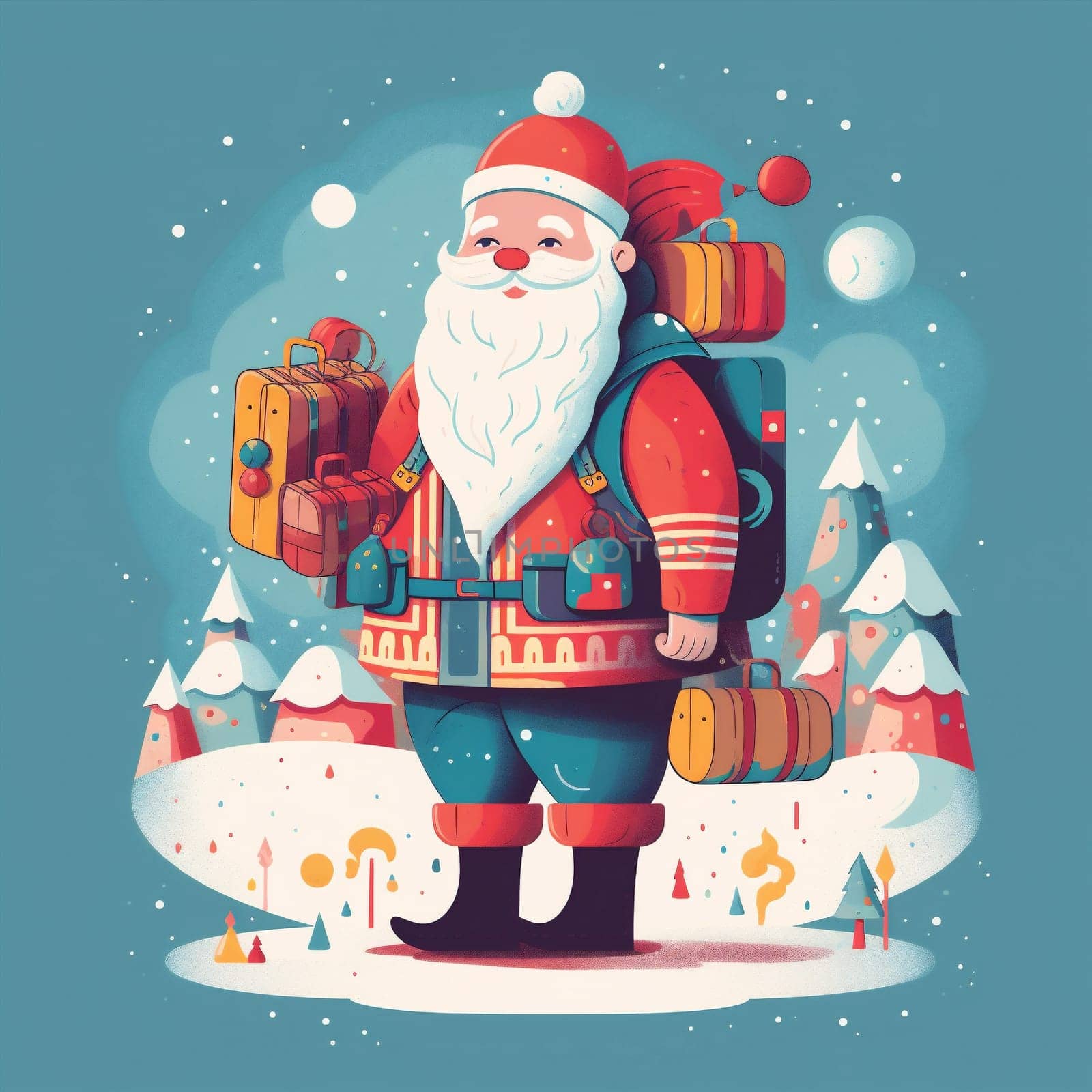 cartoon illustration holiday claus santa gift winter christmas present red. Generative AI. by Vichizh